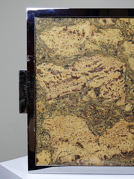 Image 1 of Plateau mid-century chic Chrome, Liège et plaque de verre années 70
