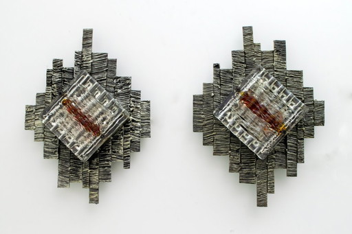 Pair of Albano Poli Brutalist Style Murano Glass Sconces by Poliarte, 1970s