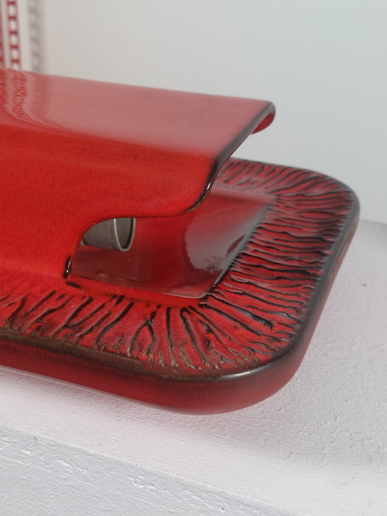 Image 1 of Vintage keramische wandlamp met twee lichtpunten, rood, uit het midden van de vorige eeuw, jaren 70.