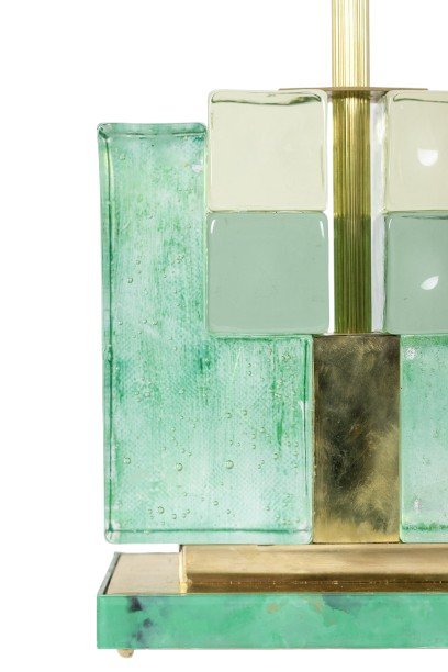 Image 1 of Paar Lampen aus Muranoglas, grün schillernd. 20. bis 21.