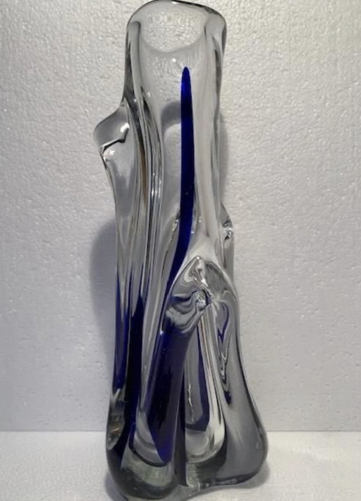 Vase Murano Vintage 1960 Forme Libre Bleu