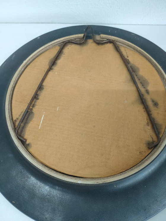 Image 1 of Rare miroir suspendu vintage en céramique des années 1970 (style sgraffito)