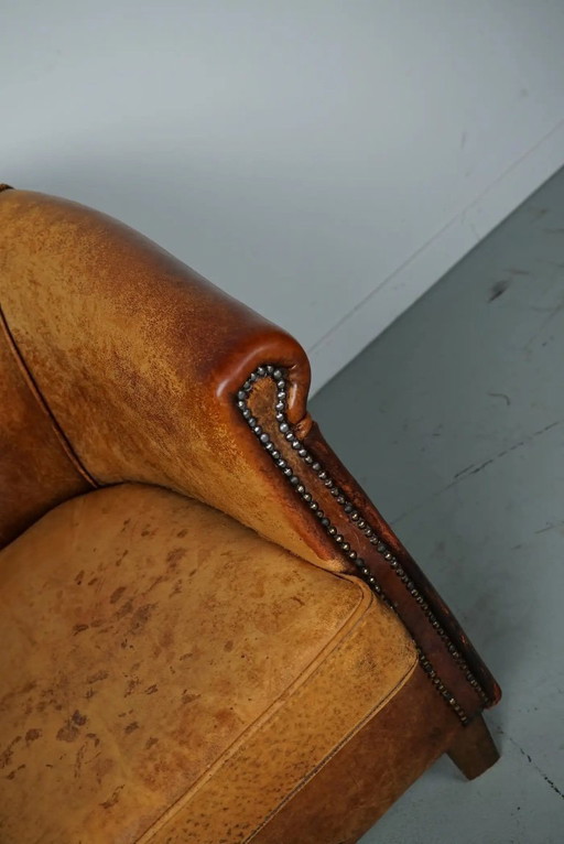 Vintage Nederlandse cognackleurige leren clubfauteuil