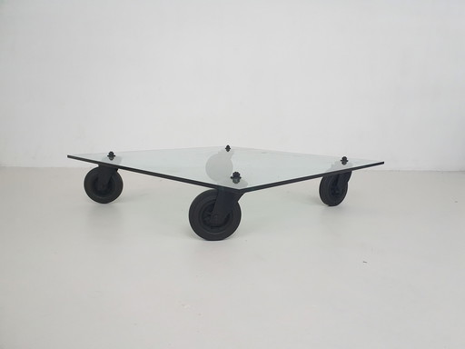 Gae Aulenti pour Fontana Arte "Tavolo con Ruote" Italie 1980