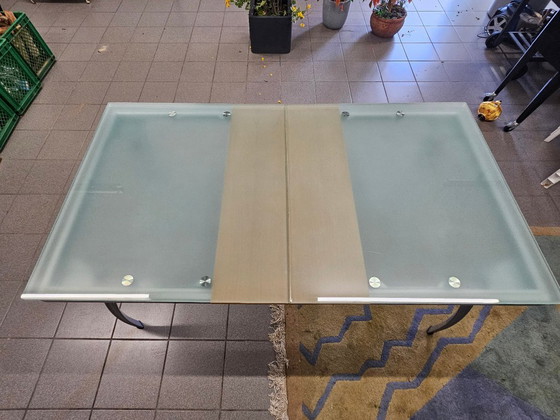 Image 1 of Italian design dining table, glass/beech