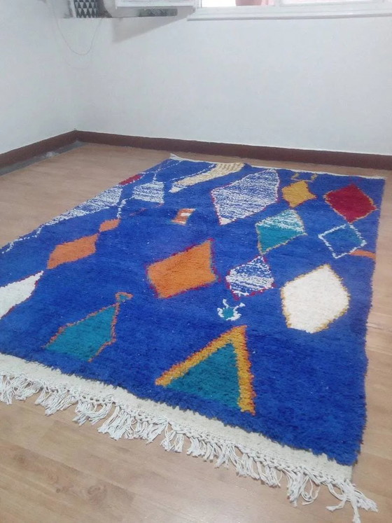 Tappeto di design berbero - tocco blu - tappeto marocchino fatto a mano - 241x165 cm – Tappeti, Wool, Cotton (photo 3 of 6)