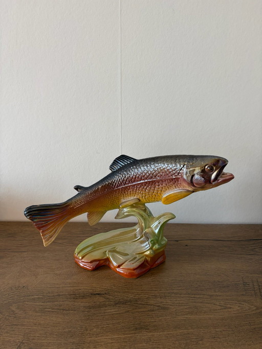 Large vintage ceramic trout in Hubert Bequet style
