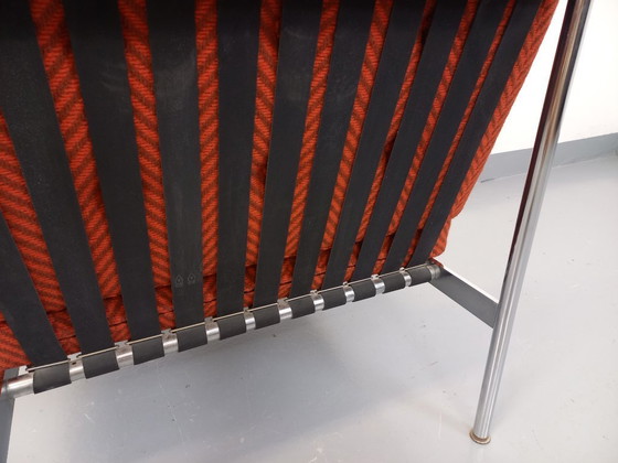 Image 1 of Fauteuil chauffeuse moderniste vintage en tissu et métal chromé des années 60 70