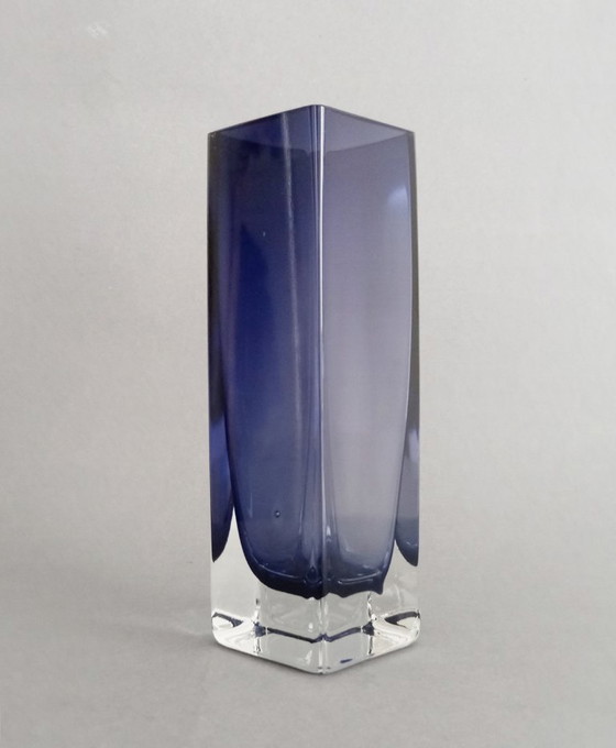 Image 1 of Kaj Franck modernistische geometrische Op-Art-Kobaltvase aus Nuutajärvi-Glas, 1964, Finnland