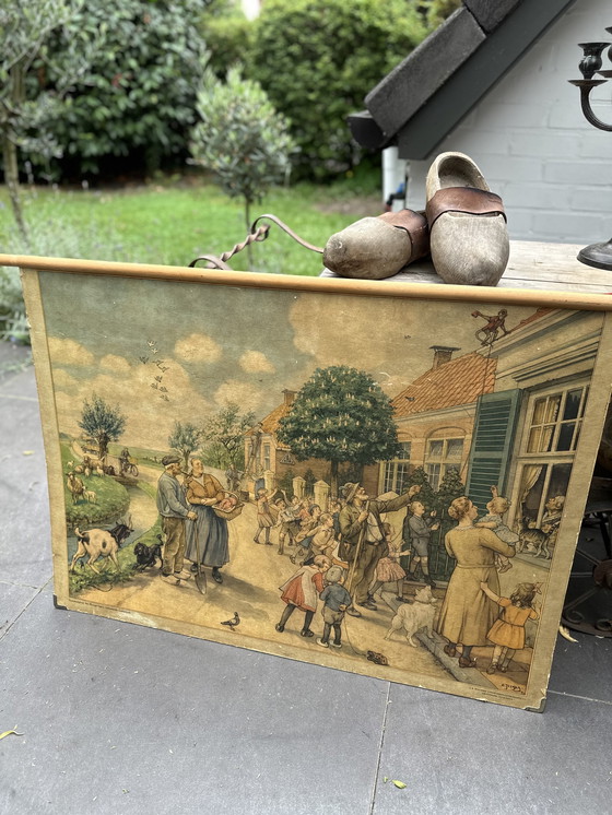 Image 1 of Large school plate Cornelis Jetses (1932) - J.B. Wolters Groningen-Djakarta - 73×103 cm - with wooden cane