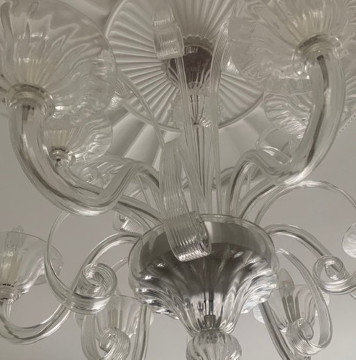Large chandelier made of clear Murano glass