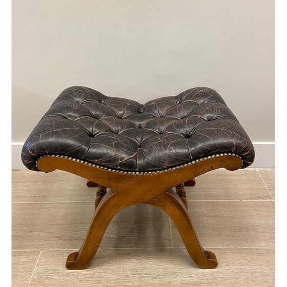 Image 1 of Vintage brown leather footrest, 1970