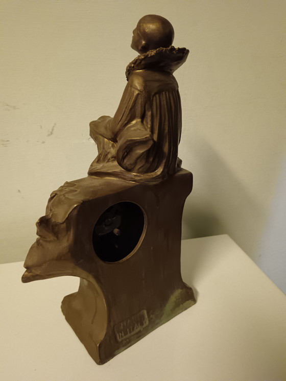 Image 1 of Sculpturaal werk met een Wehrle-klok uit de jaren 1940 en 1950 - Art Deco