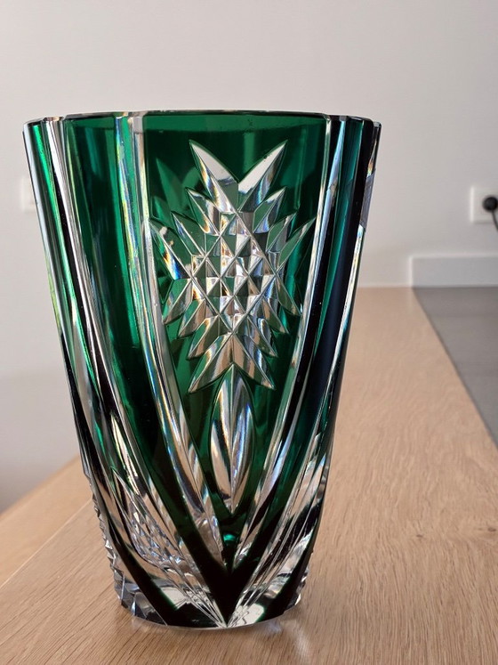Image 1 of Val-Saint-Lambert vase, emerald-lined crystal, signed