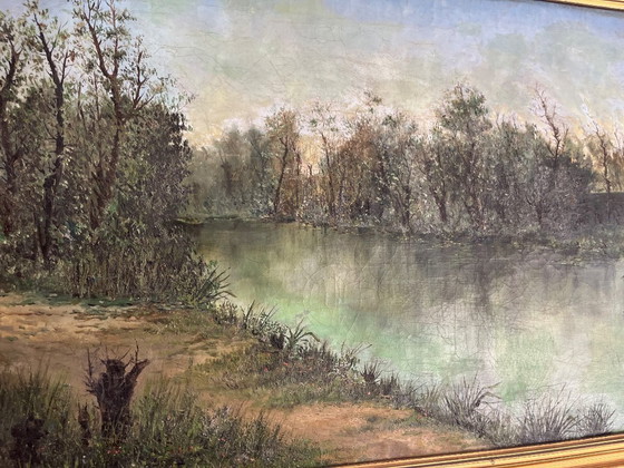 Image 1 of Olieverfschilderij, gesigneerd A. Canovas en op de achterkant opgedragen aan Canovas del Castillo.