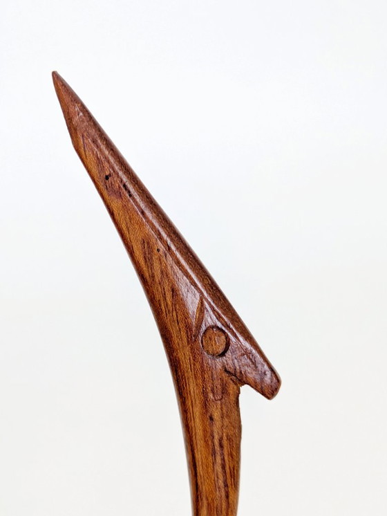 Image 1 of Kraanvogelsculptuur van teakhout uit het midden van de 20e eeuw, 34,5 cm, handgesneden in Deense stijl
