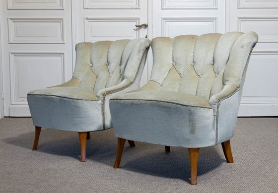 Image 1 of Paire de "chaises à pantoufles" suédoises des années 1940