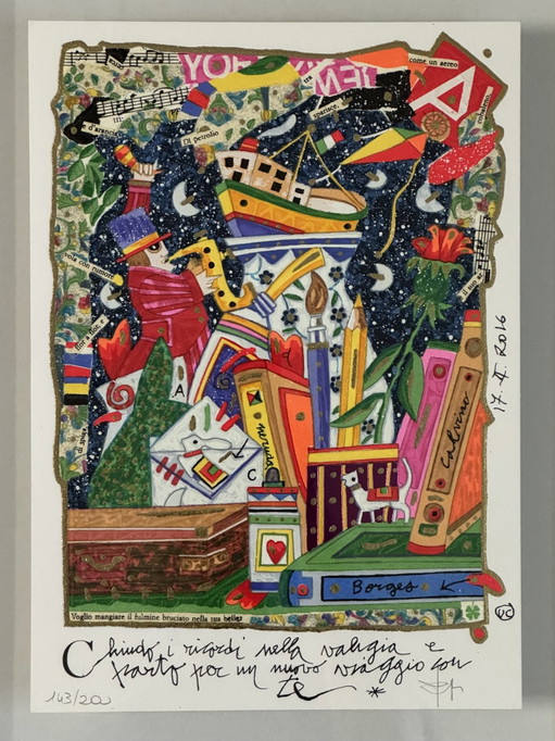 Sérigraphie de Francesco Musante, 25 x 35 cm, « J'enferme mes souvenirs dans un cadre », décoration intérieure, pop art
