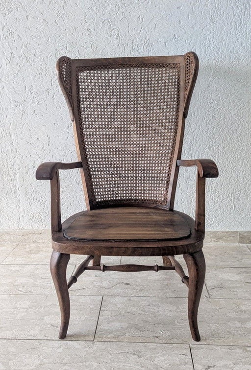 Antique Gio Ponti Italian-inspired walnut and cane armchair