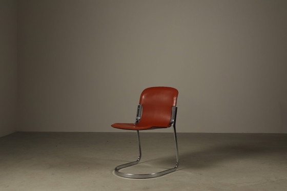 Image 1 of Set of six leather cantilever dining chairs by Willy Rizzo for Cidue, Italy 1970s