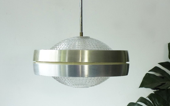 Image 1 of Zeldzame RAAK, NL hanglamp vintage pendellamp UFO van glas en aluminium