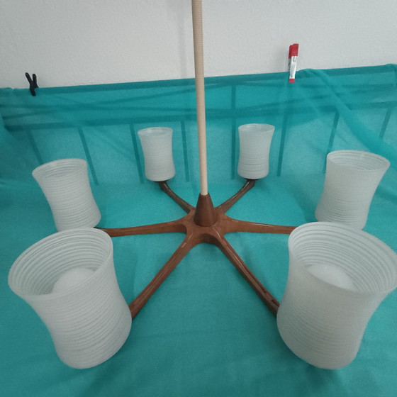 Image 1 of Lámpara de techo de diseño original de teca Temde de mediados de siglo