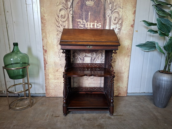 Image 1 of Antique lectern writing table secretary, beautiful carving Victorian style dimensions 58x37cm and 92cm high.