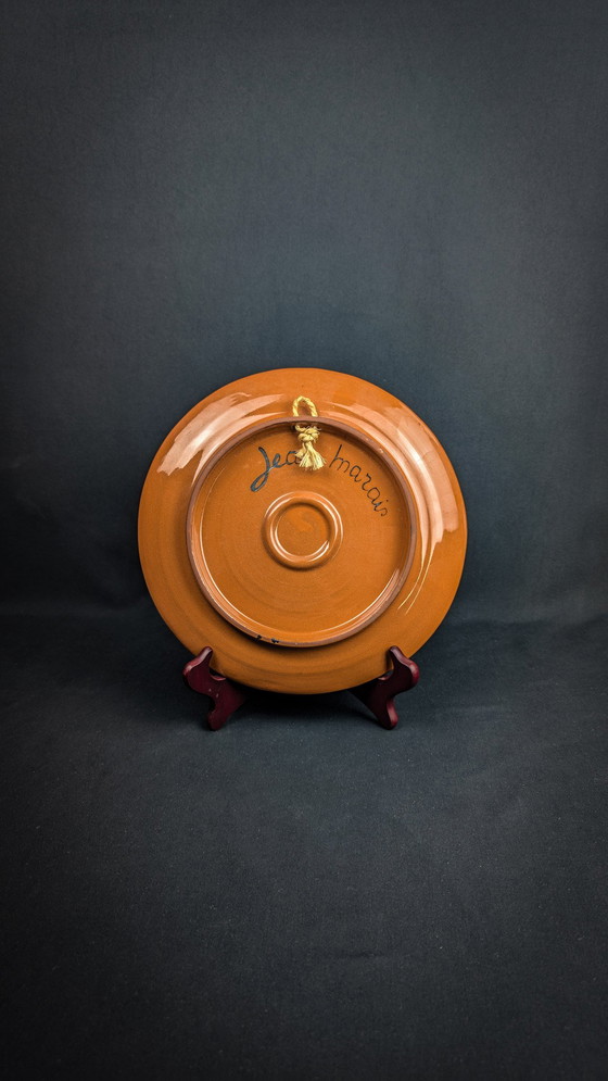Image 1 of Assiette En Céramique Vernissée Signée Jean Marais Visage & Arbre Vallauris