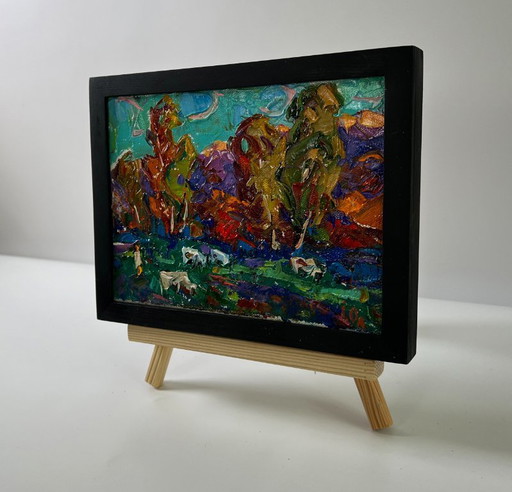 Original Oil Painting Autumn Nature Landscape Evening Forest – schilderijen tekeningen, Canvas (photo 2 of 8)