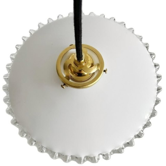 Lampada a sospensione vintage francese in vetro opalino bianco, anni '30 – Lampade a sospensione, Brass (photo 7 of 7)