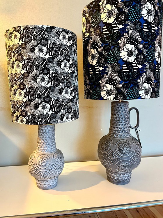 Image 1 of  2er Set brutalistische Keramik Vasenlampen, Bodo Mans für Bay Keramik, West Germany, 1960er