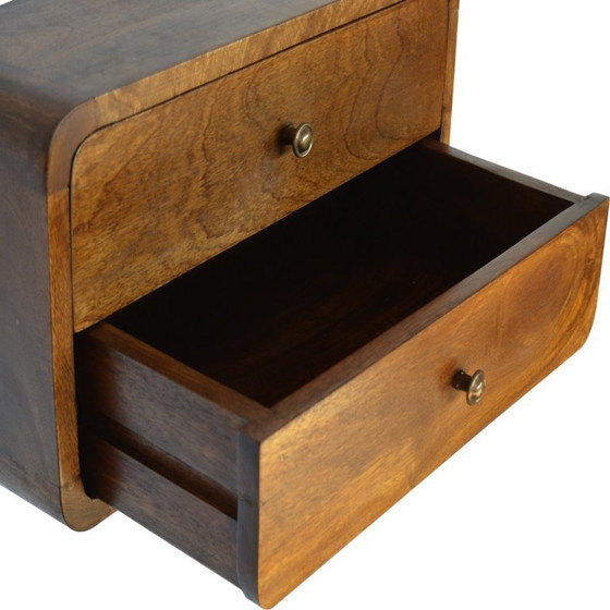 Image 1 of Table de chevet suspendue en bois de manguier avec 2 tiroirs – Finition châtaigne