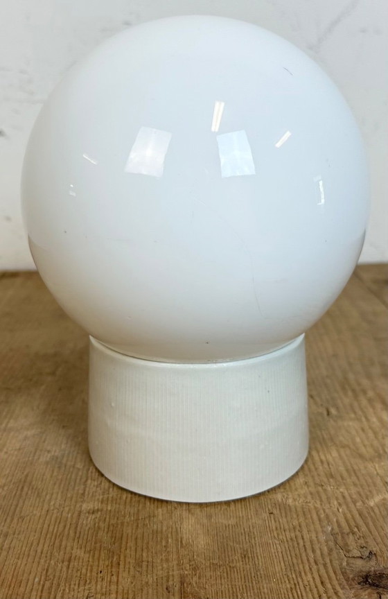 Image 1 of Vintage White Porcelain Ceiling Light with Milk Glass, 1960s