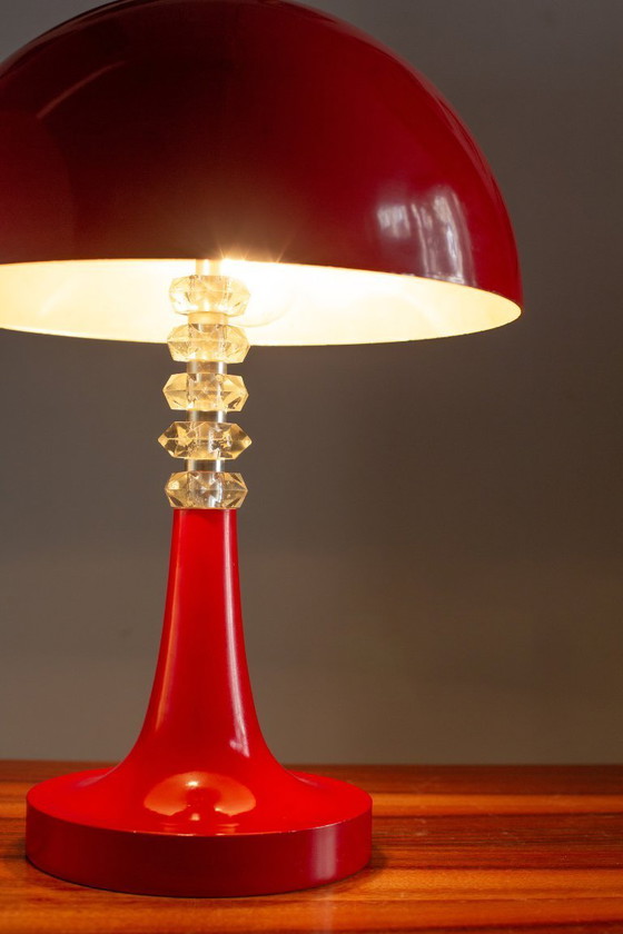 Image 1 of Vintage Space Age "Pop" Mushroom Table Lamp – Red & Acrylic (60s/70s).