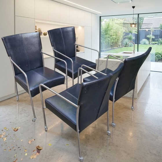 4 Bert Plantagie Dining chairs, Leather, Chrome, Black (photo 3 of 5)