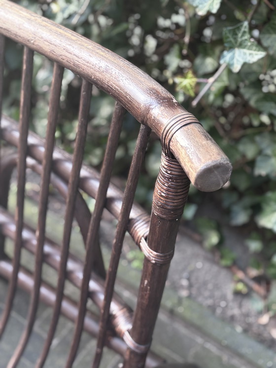 Image 1 of Vintage rotan rieten 3-persoonsbank bruin midcentury