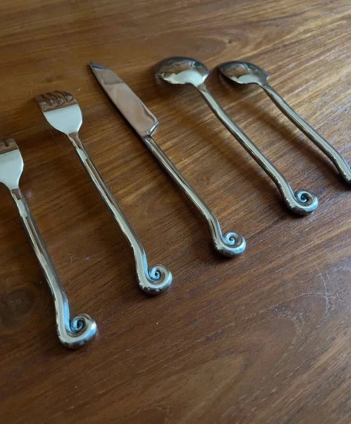 Set of 5 stainless steel cutlery pieces - spiral/whirlwind shape - original cutlery set