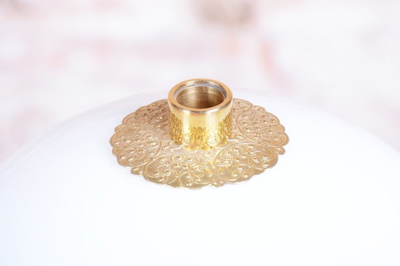 Restored Mid-Century Table Lamp, Brass, Glass, Rewired, Czech, 1960s – Textile (photo 6 of 8)