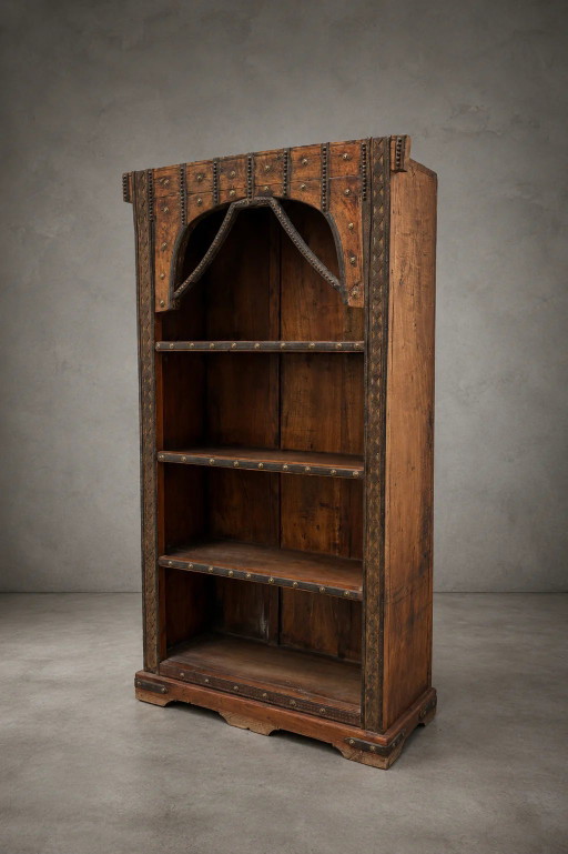 Antieke Indiase, gesneden houten boekenkast