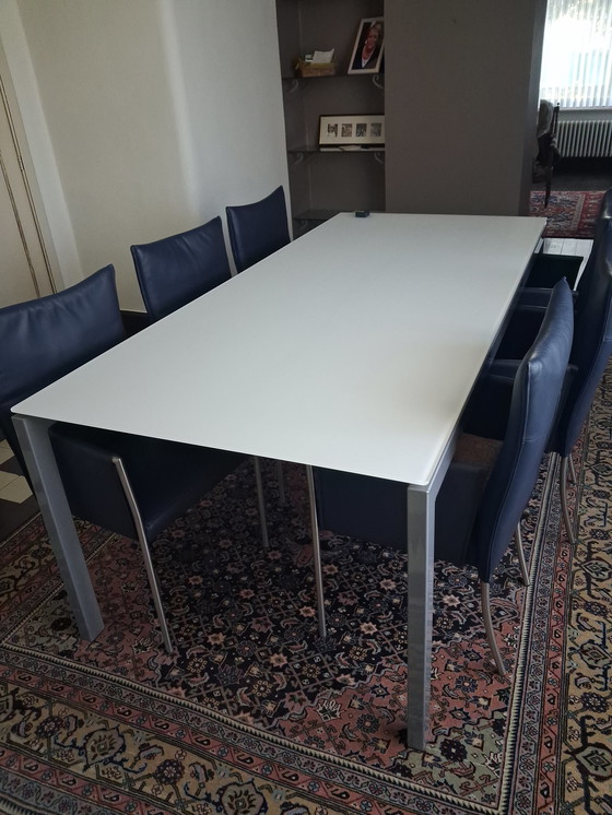 Image 1 of Matt glass dining table with 6 chairs