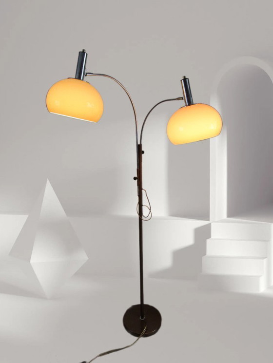 Image 1 of Dijkstra - Zeldzaam model - Space Age Design / MCM Vloerlamp met twee kappen