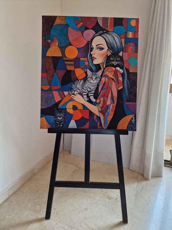 Image 1 of Léa ROCHE - Mara et ses chats - Lithographie d'artiste