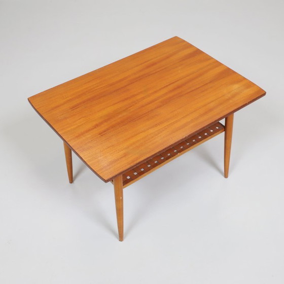 Image 1 of Scandinavische teakhouten salontafel met gevlochten plank, Denemarken, jaren 1960