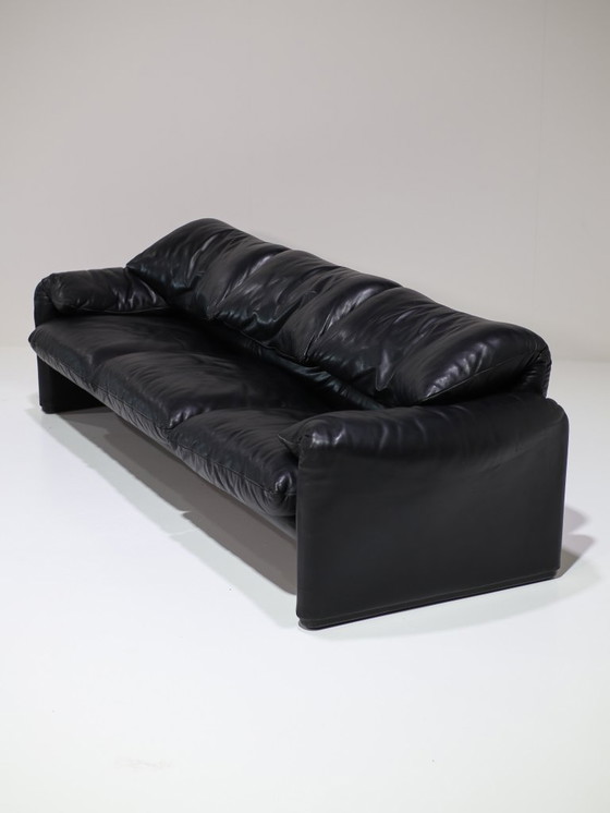 Image 1 of Cassina Maralunga 3-Sitzer-Sofa aus schwarzem Leder von Vico Magistretti