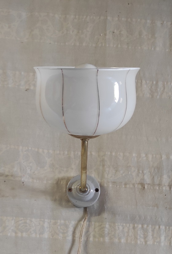 Image 1 of Vintage wall sconce in brass, porcelain and opaline glass - mid-20th century