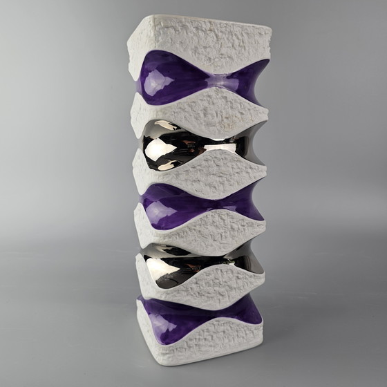 Image 1 of Large Vintage Porcelain Vase Made By KPM, Bavaria, Germany. On Art Vase, With Purple and Silver Glaze. Number 640/4