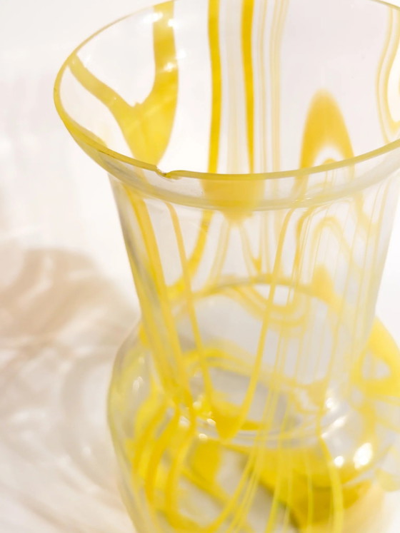 1980s Yellow and Clear Murano Glass Vase (photo 9 of 9)