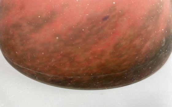 Image 1 of Art Nouveau style brass table lamp with red/black mushroom art de France glass