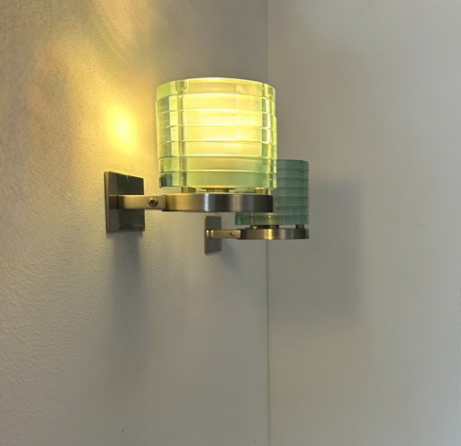 Coppia di lampade da parete vintage postmoderne, in vetro e metallo, Belgio, 1990