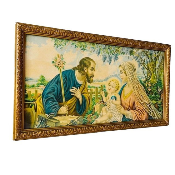 Image 1 of Vintage Religieus schilderij lithografie Heilige Familie 1940’s